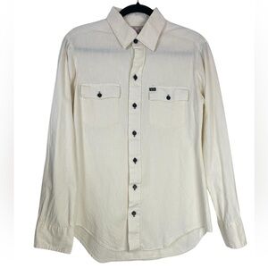 Vintage 70’s Gap Fashion Pioneers Men’s Natural White Cotton Button Down Shirt L